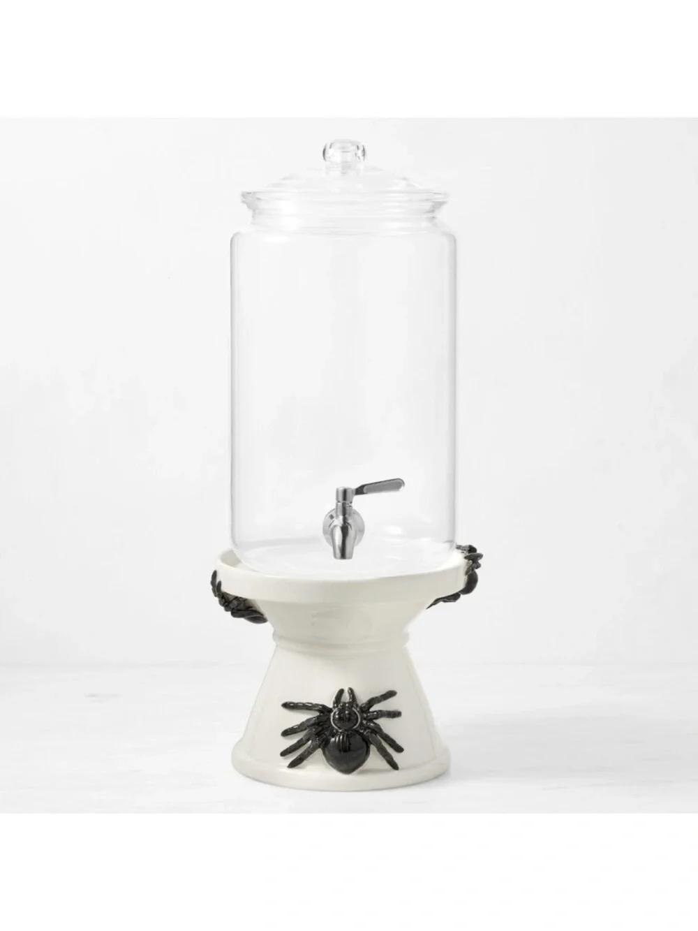 Williams Sonoma White Beverage Dispenser Base w/ Black Spiders, halloween! NWT!